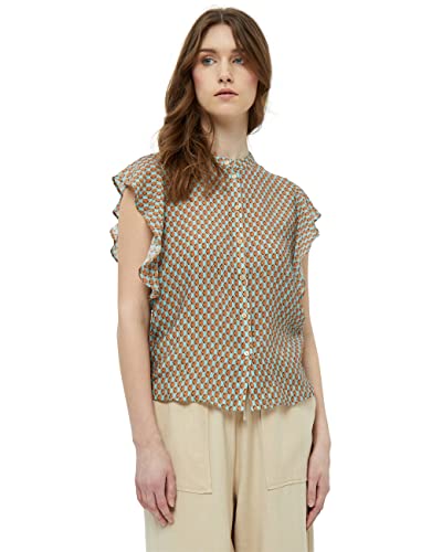 Peppercorn Damska koszula Nadialine Ruffle, niebieski nadruk, 18, Kątowy niebieski nadruk, 44