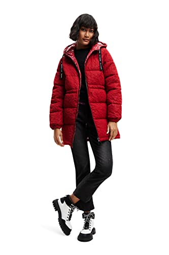 Desigual Damski wyściełany długi płaszcz, Czerwony, XS