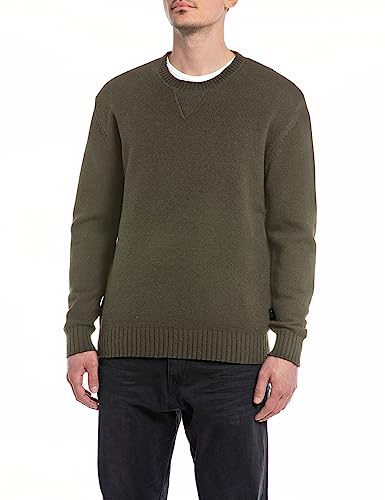 Replay Sweter męski Relaxed Fit, 212 Mud Green, XXL