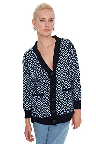 Trendyol Damski standardowy standardowy kardigan z dzianiny z dekoltem w serek, Marineblau, M