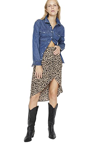 Trendyol Damska damska spódnica midi asymetryczna asymetryczna z dzianiny, brązowa, XL, Brązowy, XL
