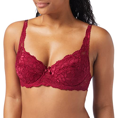 FM London Damski wyściełany biustonosz push up, bordowy, 46E
