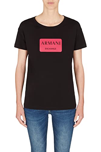 Armani Exchange Damska koszulka Boyfriend Fit, Box Logo, Nice Stitching T-Shirt, czarna, bardzo mała, czarny, XS