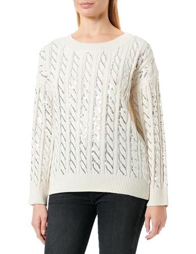 faina Damski sweter z skręconej dzianiny cekinowej z okrągłym wycięciem pod szyją Wełna BIAŁA, rozmiar XS/S, biały (wollweiss), XL