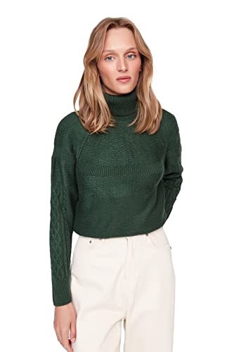 Trendyol Damska bluza z golfem zwykły regularny sweter, Szmaragd, M