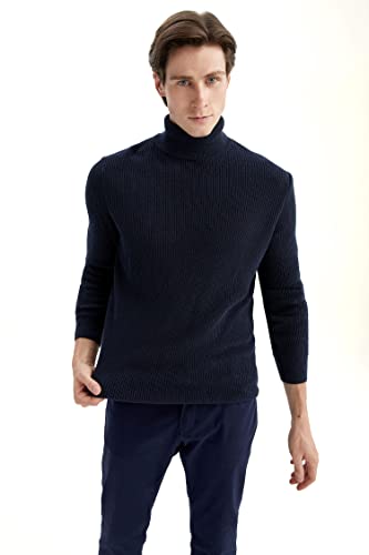 DeFacto Męski sweter z dzianiny z długim rękawem, okrągły dekolt, slim fit dla mężczyzn, topy (granatowy, S), grantowy, S