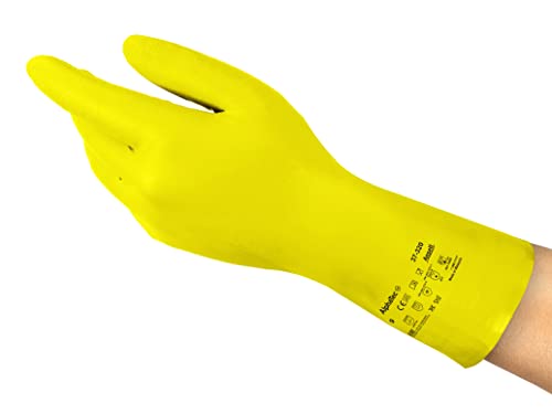 Ansell AlphaTec 37-320 Damskie I Męskie,Odporne Na Chemikalia,Cienkie Rękawice Nitrylowe,Ochrona Przed Rozpryskami Przy Sprzątaniu I Zmywaniu,Silikon,Bez Lateksu,Wodoodporne,Żółte,M (12 Par)