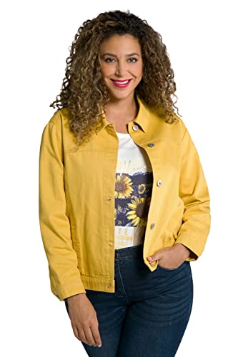 Ulla Popken Damska kurtka dżinsowa, kwiatowy nadruk wewnątrz, oversize, koszula z kołnierzem, Soft Sunshine, 42-44