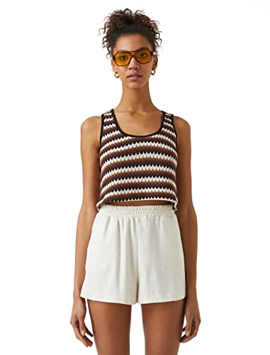 Koton Damski top z dzianiny, Wzór beżowy (03d), M