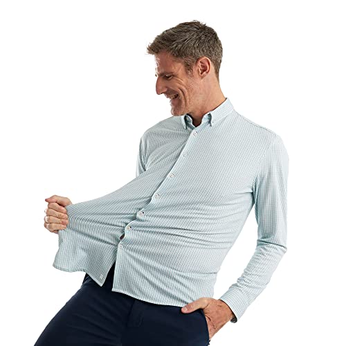 Sepiia Przeciw plamach Przeciw zapachowym Oddychająca Entalle Średnia Koszula męska na co dzień, Niebieski i zielony wzór w kratkę, S