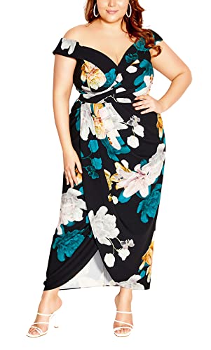 CITY CHIC Damska sukienka maxi w kwiaty, świecąca Ff, Kwiatowy blask, 44-Plus