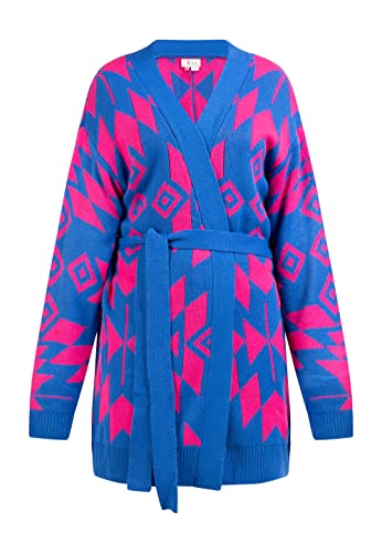 IZIA Damski otwarty kardigan z dzianiny, Niebieski Ró?owy, XS-S