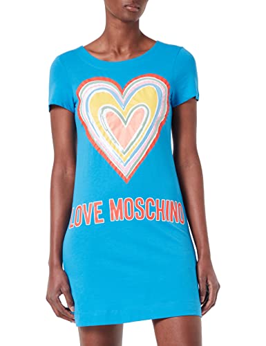 Love Moschino Damska sukienka A-line Cotton Jersey z Maxi Multicolor Heart Dress, jasnoniebieski, 40
