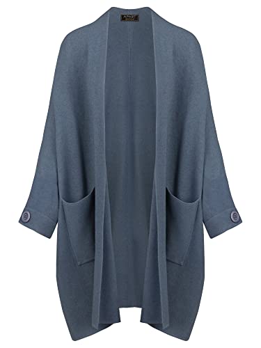 ApartFashion Women's APART Płaszcz dzianinowy z rękawami nietoperza sweter kardigan, niebieski, normalny, niebieski, L