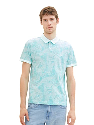 TOM TAILOR Męska koszulka polo 1036375, 31801-Turquoise Tonal Leaf Design, XL, 31801 - Turquoise Tonal Leaf Design, XL