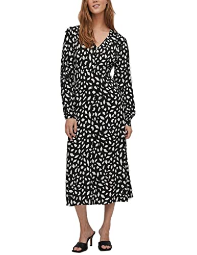 Vila Sukienka damska Vipaya L/S Midi Su-Noos, czarny/Aop: chicka, 36