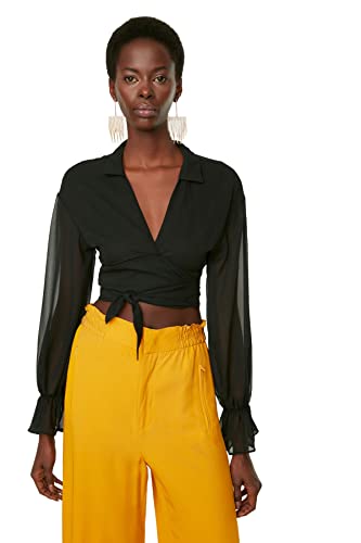 Trendyol Women's Black Binde bluzka szyfonowa, 38