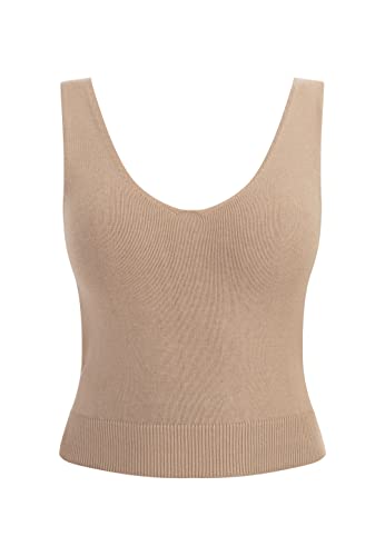 faina Damski tank top z dzianiny 11026716, beżowy, M, beżowy, M