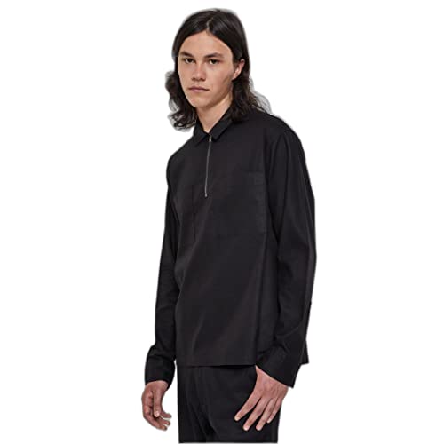 Urban Classics Koszula męska Cotton Linen Half Zip Shirt Black 3XL, czarny, 3XL
