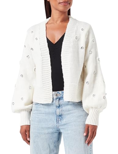 faina Damski dziergany kardigan z wzorem pereł z rękawami latarniowymi Wełna BIAŁA rozmiar XS/S, biały (wollweiss), XS