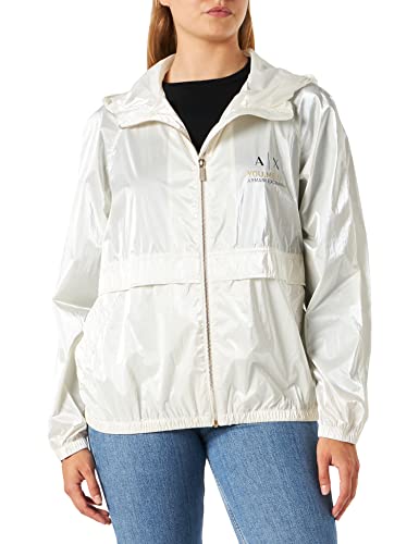 Armani Exchange Damska bluza z kapturem, nadrukowane logo na przodzie, kontrastowy zamek błyskawiczny, ISO, ekstra mały