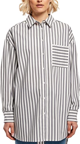 Urban Classics Damska koszulka oversize w paski, biała/ciemna, S, Biały/ciemnoszare cienie, S