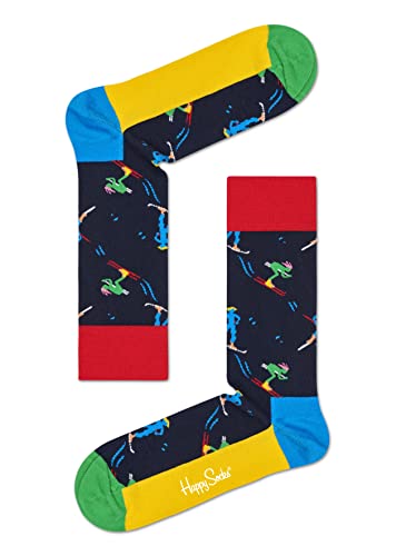 Happy Socks Skiers, kolorowe i zabawne, Skarpety dla kobiet i mężczyzn, Żółty-Zielony-Czerwony (41-46)