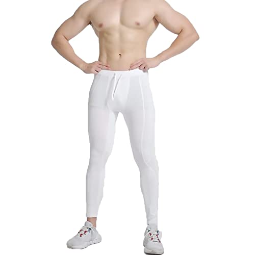 EULLA Legginsy sportowe kompresji męskie elastyczne spodnie męskie do biegania sportowe siłownia, Biały, L