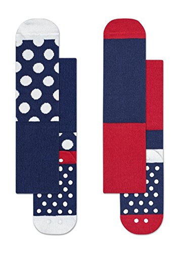 Happy Socks Big Dot Anti-Slip, kolorowe i zabawne, Skarpety dla dzieci, Niebieski-Czerwony-Biały 2 pary (6-12M)