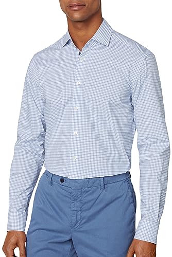 Hackett London Męska koszula w paski Mel Check Eng, Biały (biały/niebieski), XL