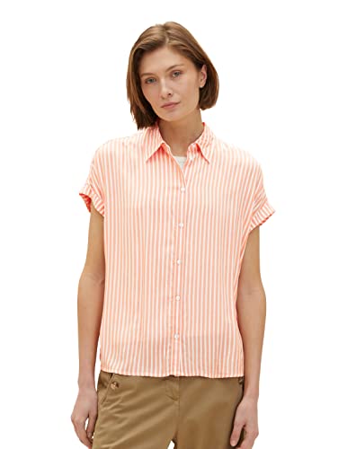 TOM TAILOR Damski Bluzka 1035881, 29927 - Orange White Stripe Woven, 42