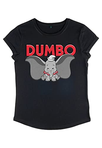 Disney Classics Women's is Dumbo Organic Rolled Sleeve t-shirt damski, czarny, L, czarny, L