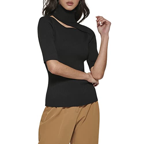 DKNY Damska bluza z rękawami 3/4, czarna, S, czarny