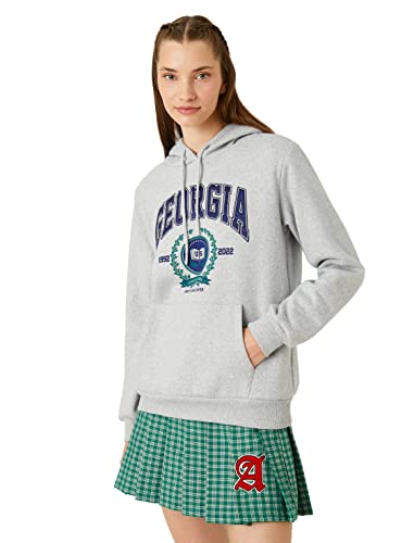 Koton Damska bluza z kapturem z Taschen Bedruckt, szary melanż (Grm), XS, Szary melanż (Grm)