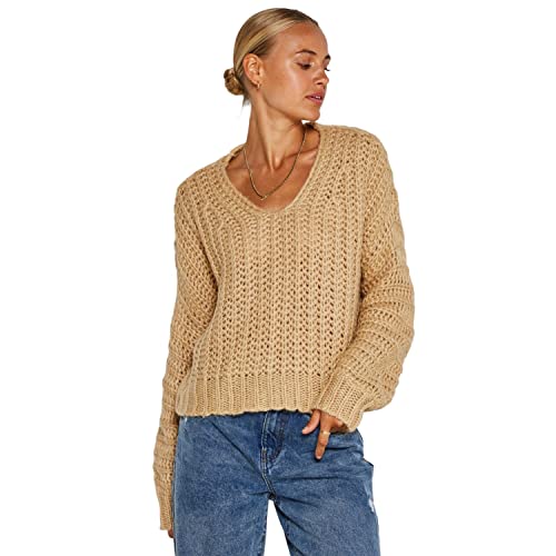 Noisy may Damski sweter NMSTEVE XS S M L XL brązowy beżowy dekolt w łódkę, Irish Cream, XS