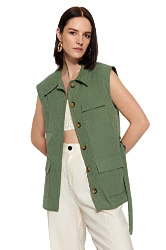 Trendyol Damska kamizelka oversize basic z kołnierzykiem, Khaki, 64