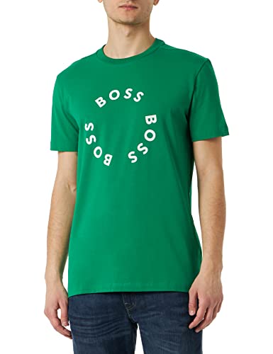 BOSS T-shirt męski Tee 4 z bawełny stretch z okrągłymi nadrukami logo, Open Green342., L