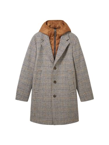 TOM TAILOR męski płaszcz wełniany, 32523 – beżowy brązowy wool Check, XL