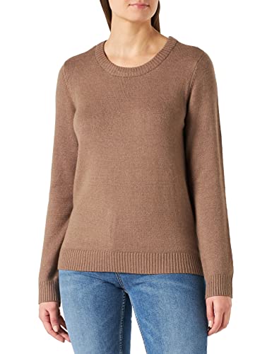 Vila Women's VIRIL O-Neck L/S Knit TOP-NOOS sweter, Walnut/Szczegóły: ciemny melanż, L, Walnut/Szczegóły: ciemny melanż, L