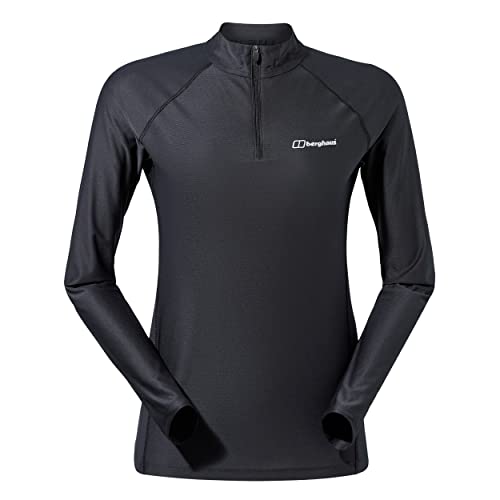 Berghaus Damska koszulka z długim rękawem 24/7, zapinana na zamek błyskawiczny Through Base Layer Top, Jet Black, 10