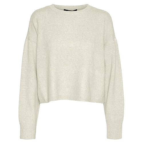 VERO MODA PETITE Damski sweter Vmdoffy Ls O-Neck Boxy Blouse Noos Ptt, Birch/Detail:w. Melange, XS-Maly