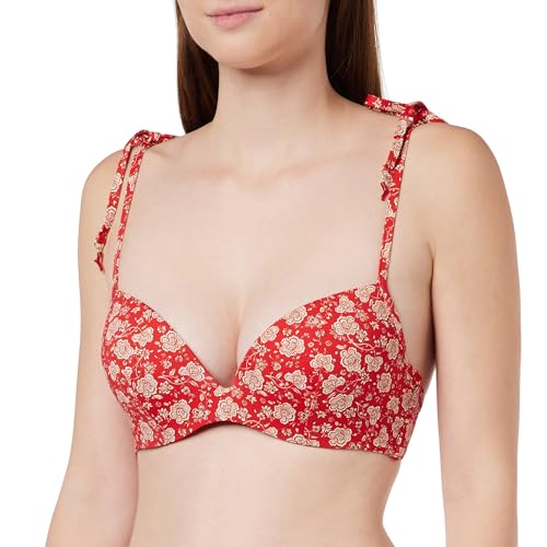 Women'secret Top Bikini Push Up Kwiaty Czerwony Biustonosz damski, Czerwony nadruk, 90B