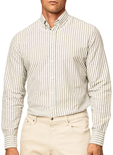 Hackett London Męska koszula w paski, melanż, biało-zielona, XS, Biały/zielony, XS