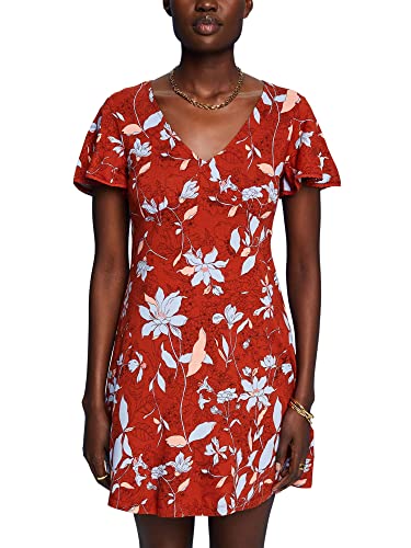 ESPRIT Sukienka z dżerseju w kwiaty, 873 / Coral Orange 4, XXS