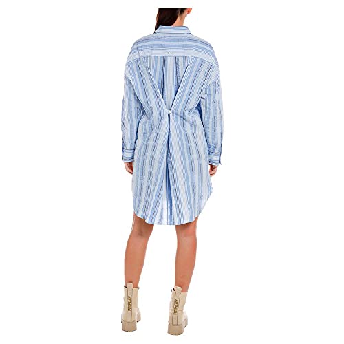 Replay Sukienka damska W9019, 010 biała/niebieska, S, 010 biały/niebieski, S