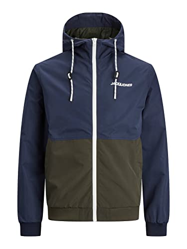 Bestseller A/S Męska kurtka bomberka JJERUSH Hood Bomber NOOS, Navy Blazer/Detail:Rosin/White Blocking, XXL, Navy Blazer/Detail:rosin/white blocking