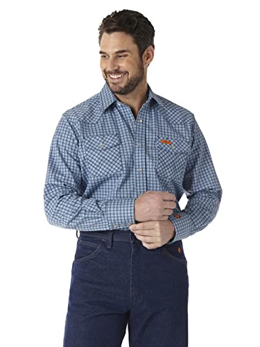 Wrangler Riggs Workwear Męska koszula robocza, odporna na płomień, z długim rękawem, z dwoma kieszeniami, niebieski/krata, S