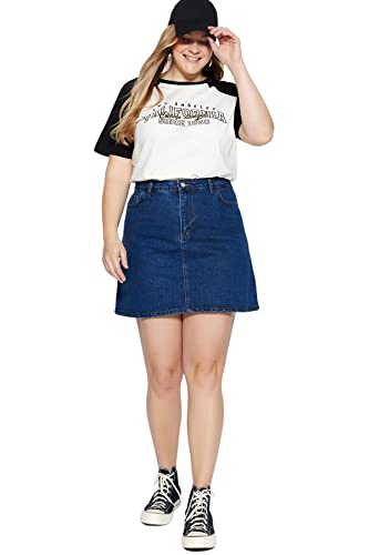 Trendyol Damska damska mini linia A skater tkana spódnica plus size, niebieska, 3XL, NIEBIESKI, 3XL (Duże Rozmiary)