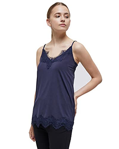 Minus Asa dekolt w serek, bez rękawów, koronkowy top damski, na jesień, 527 Black Iris, XL