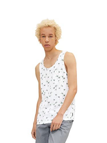 TOM TAILOR Denim Męskie Tank top z nadrukiem na całej powierzchni 1031171, 29734 - White Real Palm Print, M